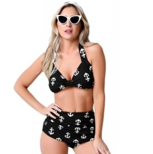 Retro 1950's anchors high waisted bathing suit